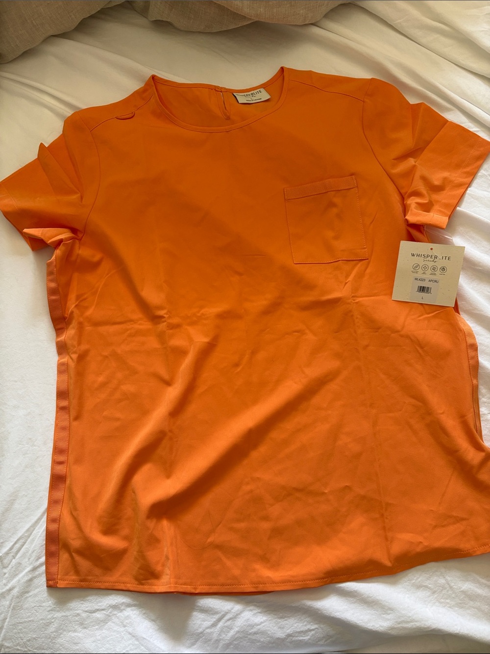 WhisperLite Bright Orange Short Sleeve Pocket Scrub Top